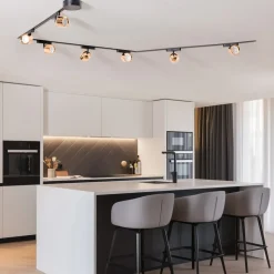 Lumaro skinnesystem, spots, 7 lyskilder, guld, Ø8cm,48V,dæmpbar