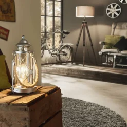 Lys lanterne bordlampe Kirian sølv-antik