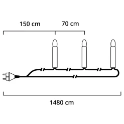 20-lys lyskæde med hvidt vokslook 14,8 m