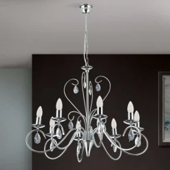 Lysekrone Alessia 8 lyskilder krystalglas krom