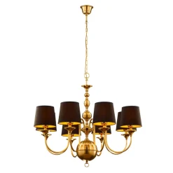 Lysekrone Baranio, messingfarvet/sort, Ø 100 cm 8 lyskilder.