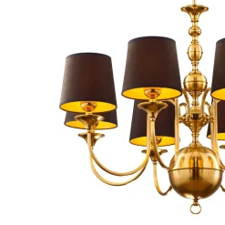 Lysekrone Baranio, messingfarvet/sort, Ø 100 cm 8 lyskilder.