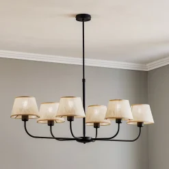 Lysekrone Chicago, linnedskærme med 6 lyskilder