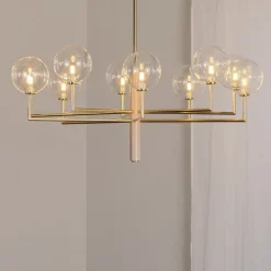 Lysekrone Feme, guldfarvet, glas, 10 lyskilder, G9