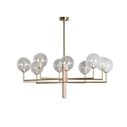 Lysekrone Feme, guldfarvet, glas, 10 lyskilder, G9