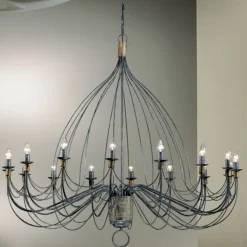 Lysekrone Filo, 16-flammet, blå-sort, metal, Ø 140 cm