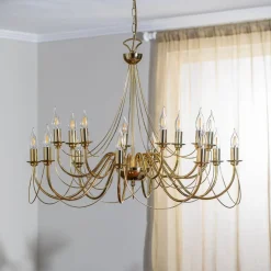 Lysekrone Retro, 16-flammet, guld