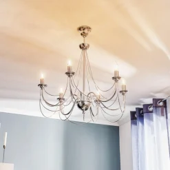 Lysekrone Retro i sølv, 6 lyskilder 75 cm ophæng