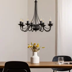 Lysekrone Rosa, sort, 8 lyskilder, metal