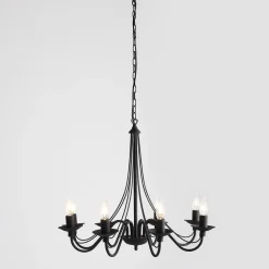 Lysekrone Rosa, sort, 8 lyskilder, metal