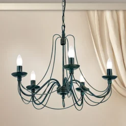 Lysekrone Vela, 5 lyskilder, sort-grøn antik