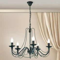 Lysekrone Vela, 5 lyskilder, sort-grøn antik