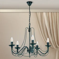 Lysekrone Vela, 5 lyskilder, sort-grøn antik