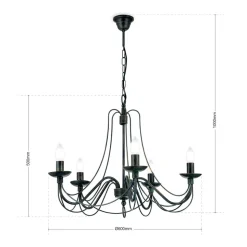 Lysekrone Vela, 5 lyskilder, sort-grøn antik