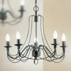 Lysekrone Vela, 5 lyskilder, sort-grøn antik