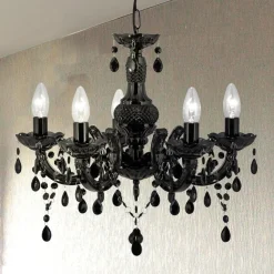 Marie Therese lysekrone, sort, 5 lyskilder