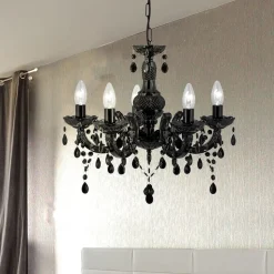 Marie Therese lysekrone, sort, 5 lyskilder