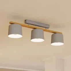 Mariel 3-lys loftslampe lysegrå naturtræ