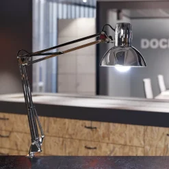 MAULstudy klemmelampe, skinnende sølv, højde 44 cm, metal