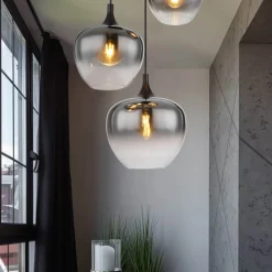 Maxy hængelampe, Ø 48 cm, røggrå, glas, 3 lyskilder.