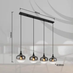 Maxy hængelampe, længde 100 cm, røggrå, glas, 4 lyskilder.