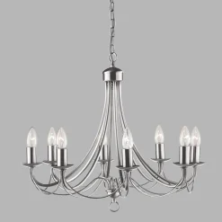 Maypole lysekrone, satineret sølv, 8 lyskilder