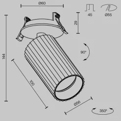 Maytoni Calipso indbygningslampe, hvid, drejelig, GU10