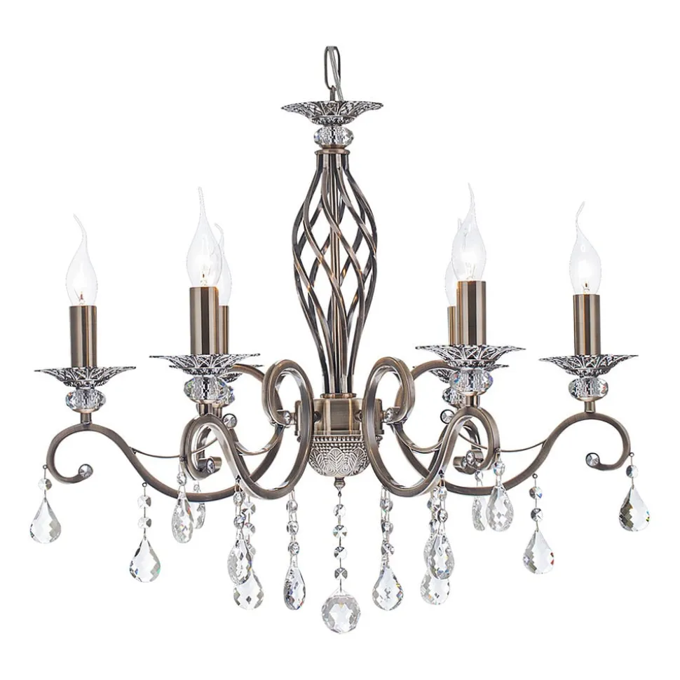 Maytoni Grace lysekrone, 6 lyskilder, messing/hvid