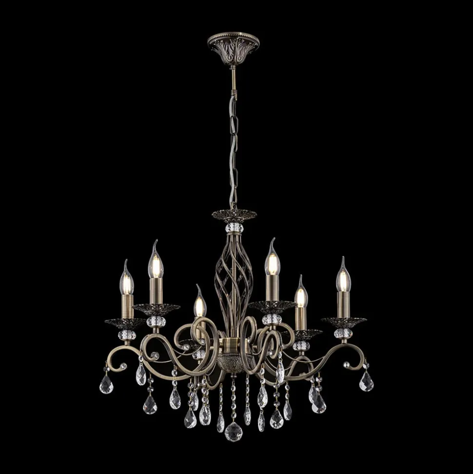 Maytoni Grace lysekrone, 6 lyskilder, messing/hvid