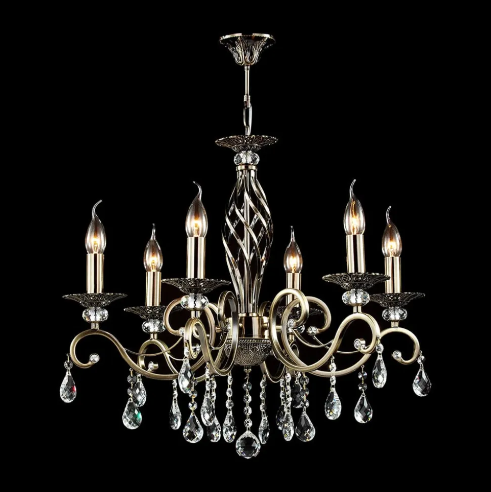 Maytoni Grace lysekrone, 6 lyskilder, messing/hvid