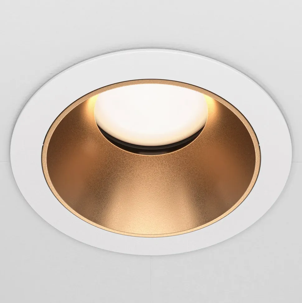 Maytoni indbygningslampe Share, hvid/guld, Ø 8,5 cm, aluminium, GU10