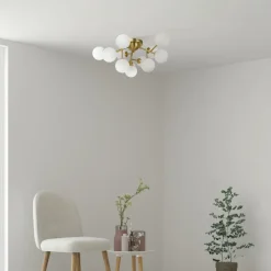 Maytoni loftlampe Dallas, 12 lyskilder, guldfarvet/hvid