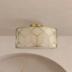 Maytoni loftlampe Messina, Ø 43 cm, beige, linned