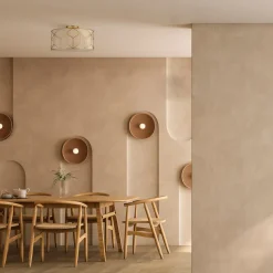 Maytoni loftlampe Messina, Ø 43 cm, beige, linned