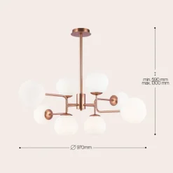 Maytoni lysekrone Erich, messing rosé, glas/metal 8 lyskilder.