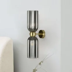 Maytoni væglampe Antic, 2 lyskilder, guld/grå, glas