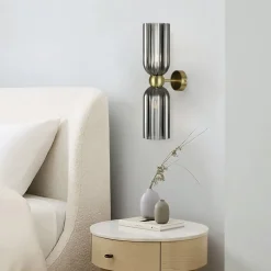 Maytoni væglampe Antic, 2 lyskilder, guld/grå, glas