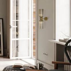 Maytoni væglampe Antic, 2 lyskilder, guld/amber, glas