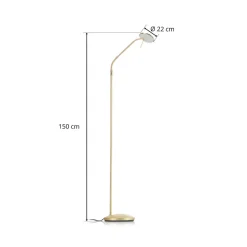Messingfarvet LED-gulvlampe Zenith med lysdæmper