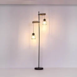 Mina gulvlampe, sort/brun, højde 168 cm, metal/træ