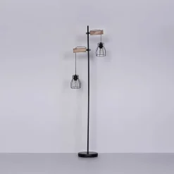 Mina gulvlampe, sort/brun, højde 168 cm, metal/træ