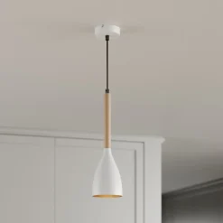 Muza pendel, enkeltlys, hvid/lyst træ