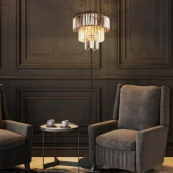 Naxis gulvlampe, sort/røggrå, højde 160 cm, krystal