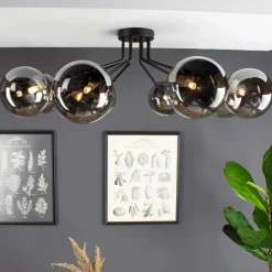 Neptun loftlampe, sort, 8 røgglaskugler