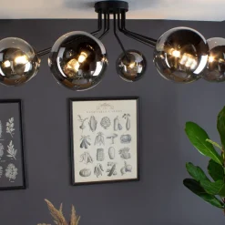 Neptun loftlampe, sort, 8 røgglaskugler