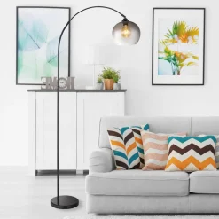 Newcastle gulvlampe, højde 196 cm, sort mat/røggrå