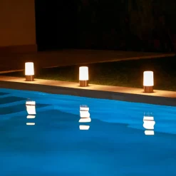 Newgarden LED-bordlampe Maia messingfarvet IP54 RGBW