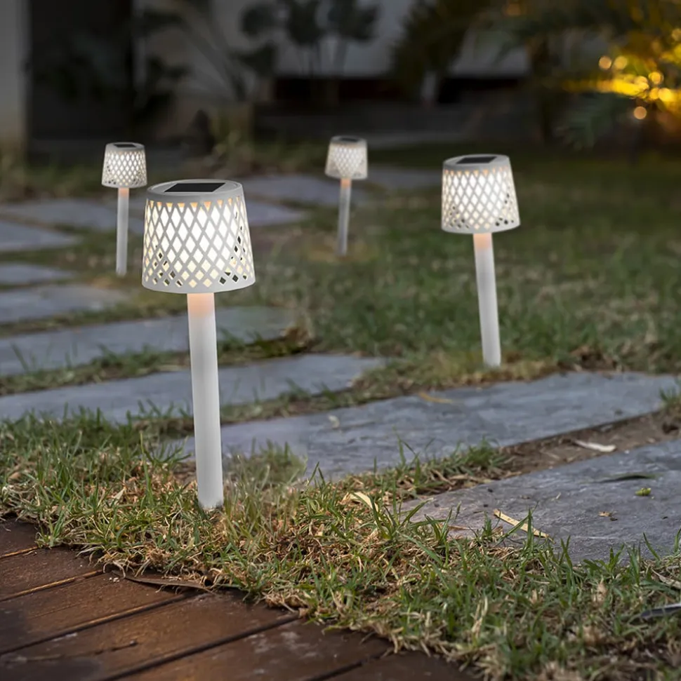 Newgarden LED-solcellelampe Gretita, hvid, jordspyd, sæt med 4 stk