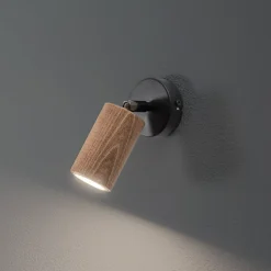 Nise væglampe, 1 lyskilde, sort stål, træ