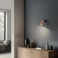 Nise væglampe, 1 lyskilde, sort stål, træ